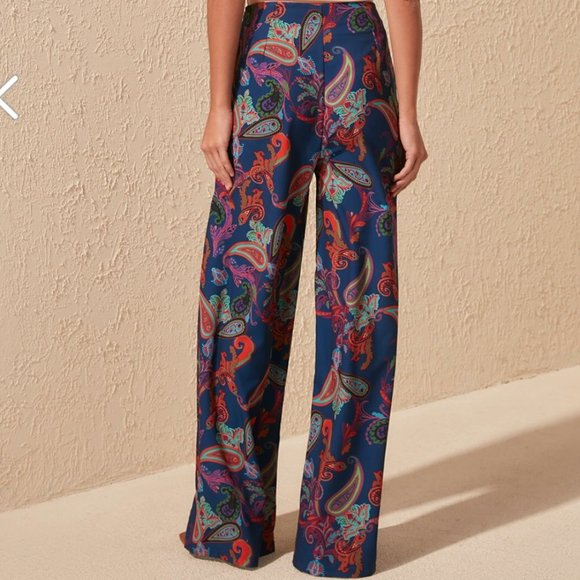 Organic Boho Navy Blue Patterned Wide Leg Trouser - Picture 11 of 11